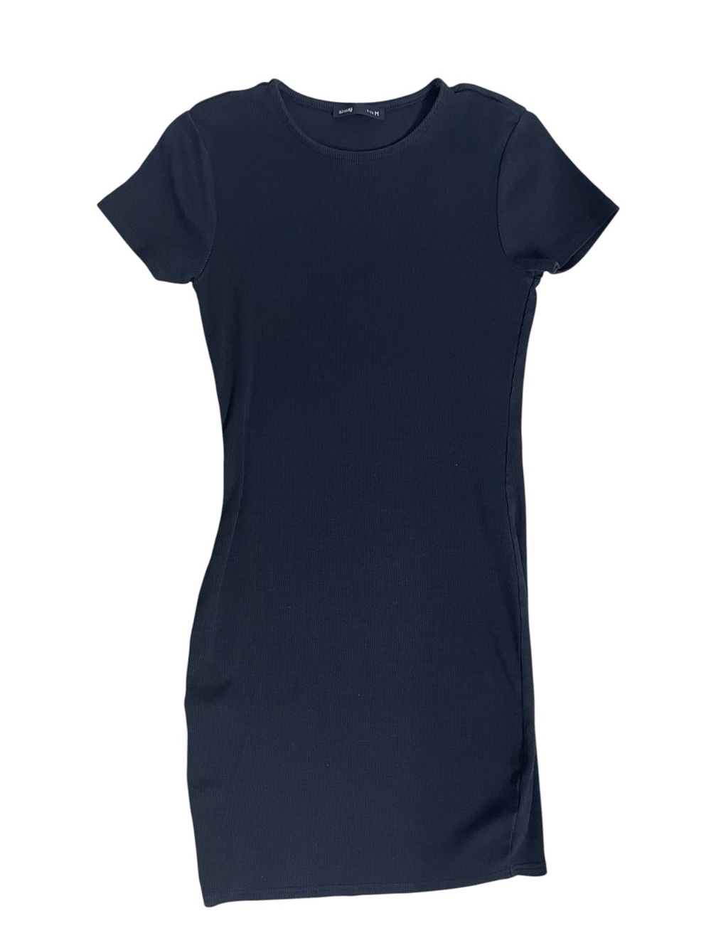 Sinsay Women Dark Navy Black Ribbed Crewneck Short Sleeve Mini T-Shirt Dress M